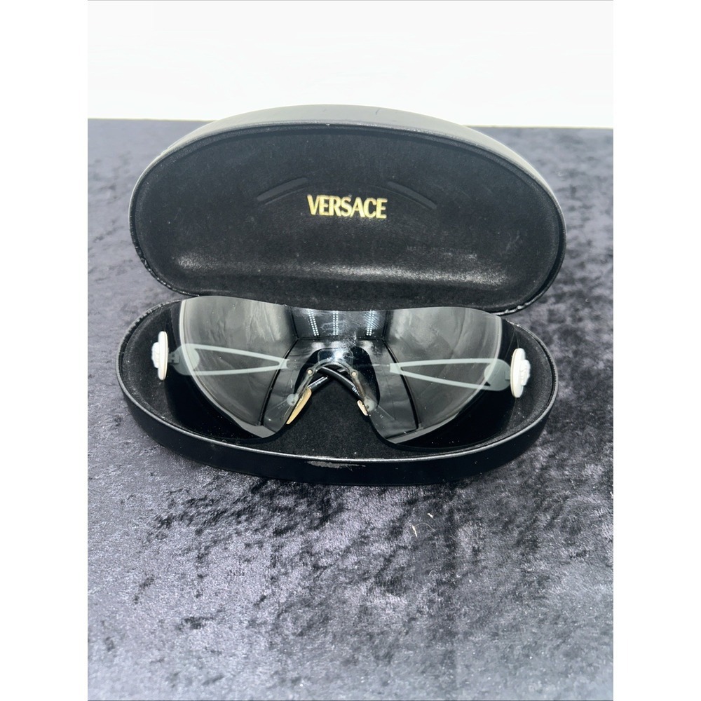 VERSACE Y2K White Rimless Metal MEDUSA Wraparound Oversized Shield Sunglasses